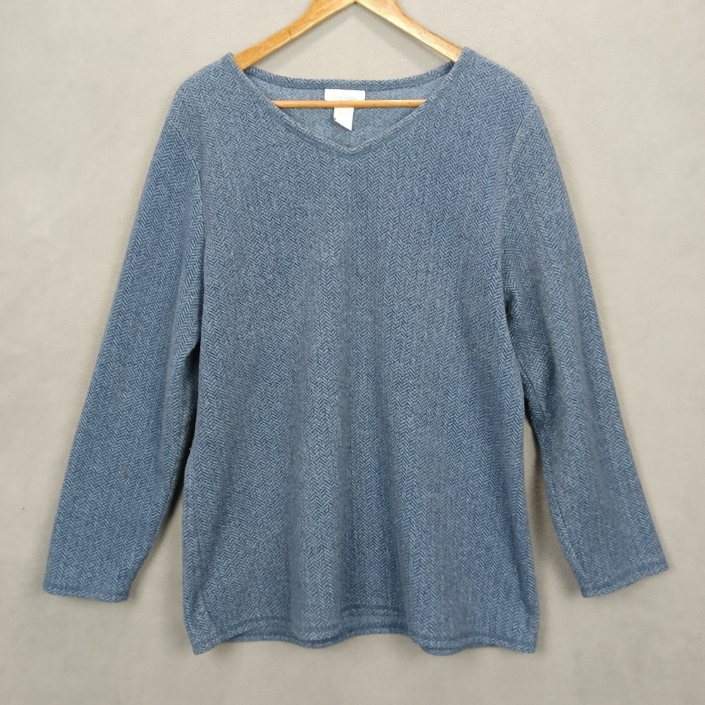 Avenue Preppy Sweater Womens 14/16 Blue Herringbone V-Neck